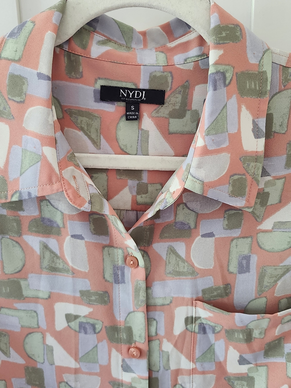 NYDJ Coral Geometric Print Button-Down Shirt 3/4 Sleeve